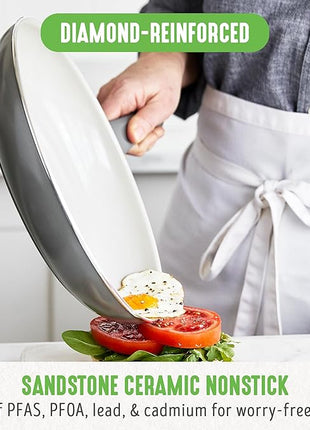 GreenLife Soft Grip 12" Frying pan, Non-Toxic PFAS-Free Ceramic Nonstick, Stay-Cool Handles, Wobble Free, Dishwasher & Oven Safe, Gray