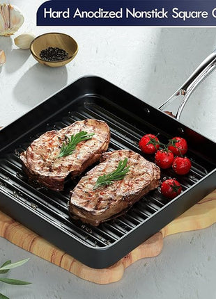Cooks Standard Nonstick Square Grill Pan 11 x 11-Inch, Hard Anodized Grilling Skillet Pan Cookware for Camping, Home Use