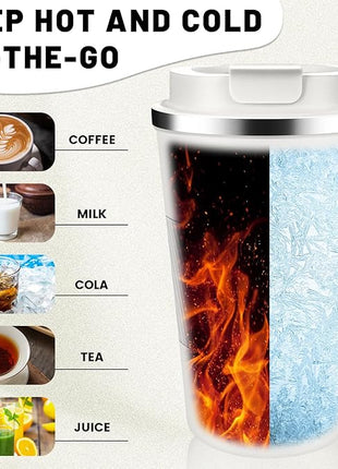 Insulated Coffee Tumblers with Flip Lid 12oz / 17oz, Stainless Steel Travel Coffee Mug Leak Proof, Vacuum Insulated Coffee Mug Reusable Cup, Keeps Cold and Hot for Coffee Tea