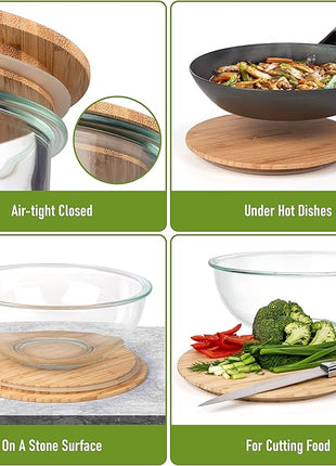 Stackable Space-Saving Set of 5 Nesting Glass Bowls with Bamboo Lids for Foodprep, Storage, Baking, Mixing & Cooking, Microwave & Oven Safe BPA Free Heat Resistant Inert Borosilicate Glass