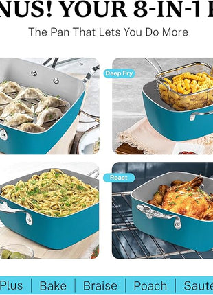 Gotham Steel 20 Piece Pots and Pans Set Nonstick Cookware Set, Pot and Pan Set, Kitchen Cookware Sets, Ceramic Cookware Set, Ceramic Pots and Pans Set, Pot Set, Dishwasher Safe, Aqua Blue