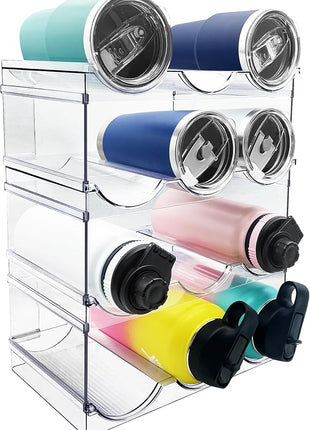 4 Pack Water Bottle Organizer, Stackable Kitchen Pantry Organization and Storage Shelf, Plastic Bottle Holder for Fridge Kitchen Cabinet Organizer and Storage, Tumbler Mug Cup Organizer