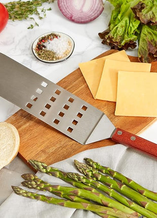 RSVP International Endurance (BQ-FLP) BBQ Long Spatula Flipper, 16.25" | Flip Burgers & Other Food w/ Long Handle that Keeps Hands Safe from Fire | Made from Stainless Steel & Rosewood