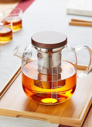 Glass Teapot With Stainless Steel Infuser 1200ml, Glass Tea Pot, Loose Leaf Tea Kettle, Glass Kettle Stovetop, Teapot With Strainer, Tea Infuser Pot Glass Teacup Tea Cups For Blooming Tea