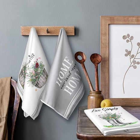 Boyiee Set of 6 Floral Kitchen Towels Wildflower Dish Towels Butterfly Truck Tea Towels 24 x 16 Inches Absorbent Hand Towels Flower Lover Housewarming Gifts for Farmhouse Kitchen Bathroom Decorations