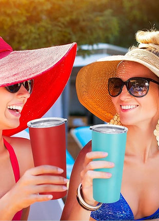 VEGOND 20oz Tumbler Bulk with Lid and Straw 6 Pack, Stainless Steel Vacuum Insulated Tumbler, Double Wall Coffee Cup Travel Mug, Red