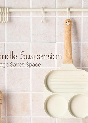 CAROTE Egg Pan Omelette Pan, 3-In-1 Divided Nonstick Grill Pan, Pancake Pan and Healthy Egg CookerSuitable for Gas Stove & Induction Cookware, White Granite