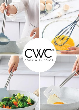 COOK WITH COLOR Silicone Cooking Utensils, Kitchen Utensil Set, Easy to Clean Silicone Kitchen Utensils, Cooking Utensils for Nonstick Cookware, Kitchen Gadgets Set, 10 Pieces, Blue and White