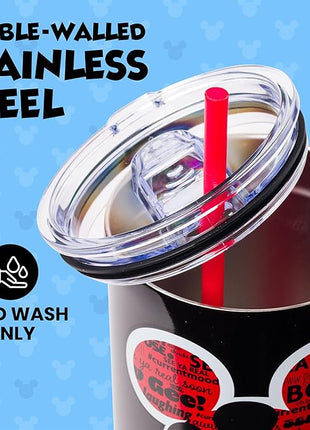 Silver Buffalo Disney Classic Mickey Mouse Hashtag Current Mood “#currentmood” Stainless Steel Tumbler with Handle and Straw, Fits in Standard Cup Holder, 40 Ounces