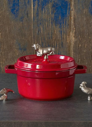 Staub Staub La Cocotte Round 40509-825 Pico Cocotte Round Cherry 8.7 inches (22 cm) Both Handed Casting, Enameled Pot, Induction Compatible