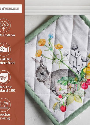 Maison d' Hermine Pot Holders 100% Cotton Heat Resistant Potholders 8" x 8" Hot Pads with Loop BBQ, Cooking, Baking, Grilling, Kitchen, Handling Hot Pans Spring/Summer (Pack of 1, Printemps)