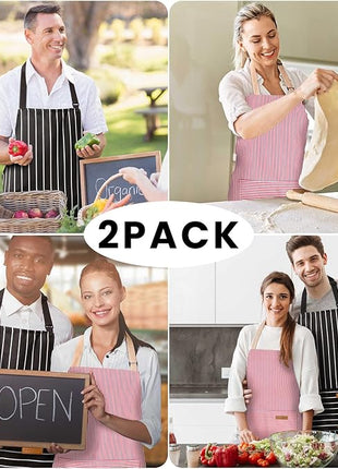 2 Pack Adjustable Bib Apron with 2 Pockets Chef Cooking Kitchen Restaurant Aprons for Women Men
