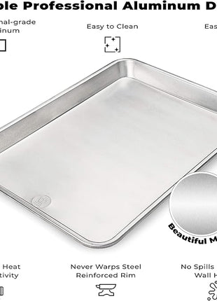 Ultra Cuisine Quarter Sheet Pan with Wire Rack Set - Includes Premium Aluminum Baking Sheet with 100% Stainless Steel Baking Rack, Dishwasher Safe Cookie Cooling Racks with 1/4 Pan Commercial Quality