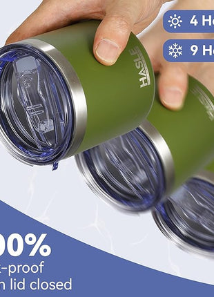 HASLE OUTFITTERS 10oz Insulated Tumblers with Lid and Straw,Stainless Steel Tumbler Travel Coffee Mug,Double Wall Reusable Tumbler Cup for Iced and Hot Drinks（Army Green，12 Pack