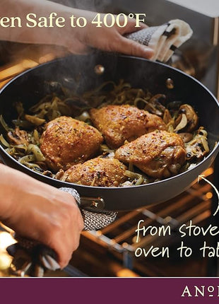 Anolon Advanced Home Hard Anodized Nonstick Frying/Saute/All Purpose Pan with Lid and Helper Handle, 12 Inch, Moonstone Dark Gray