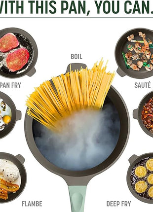 Goodful All-in-One Pan, Multilayer Nonstick, High-Performance Cast Construction, Multipurpose Design Replaces Multiple Pots and Pans, Dishwasher Safe Cookware, 11-Inch, 4.4-Quart Capacity, Sage Green