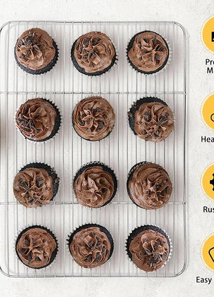 P&P CHEF Baking Cooling Rack Set for Cooking Roasting, 4-Piece Stainless Steel Wire Racks for Oven Use, Healthy & Dishwasher Safe, Rectangle, 15.3 Inch