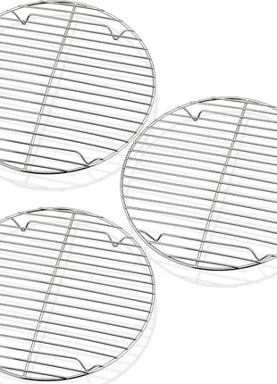 P&P CHEF Round Cooking Rack, 3 Pcs Stainless Steel Baking Cooling Steaming Grilling Rack, Fits Air Fryer/Stockpot/Pressure Cooker/Round Cake Pan, Oven & Dishwasher Safe (9 Inch)