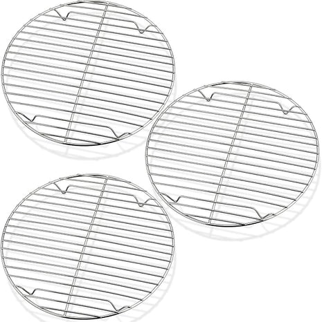 P&P CHEF Round Cooking Rack, 3 Pcs Stainless Steel Baking Cooling Steaming Grilling Rack, Fits Air Fryer/Stockpot/Pressure Cooker/Round Cake Pan, Oven & Dishwasher Safe (9 Inch)