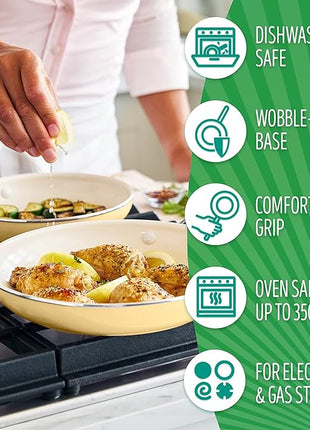 GreenLife Artisan Healthy Ceramic Nonstick, 8" and 10" Frying Pan Skillet Set, Stainless Steel Handle, PFAS-Free, Dishwasher Safe, Oven Safe, Yellow