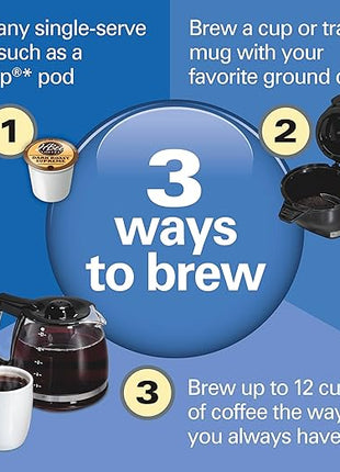 Hamilton Beach FlexBrew Trio 2-Way Coffee Maker, Compatible with K-Cup Pods or Grounds, Combo, Single Serve & Full 12c Pot, Black - Fast Brewing (49902)
