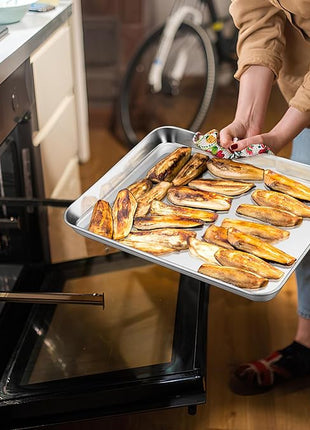 P&P CHEF 17.3 Inch Baking Cookie Sheet, Oven Pan Tray Stainless Steel Sheet Pan for Kitchen, Oven Bakeware for Multi Uses, Shiny Look & Dishwasher Safe, Healthy & Heavy Duty, 1Pc