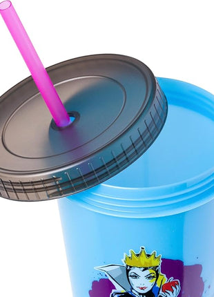 Silver Buffalo Disney Villains 4 pack Color Change Plastic Tumbler Featuring The Evil Queen, Cruella De Vil, Ursula, and Maleficent, 24 Ounces