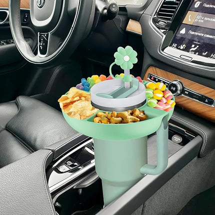 Snack Bowl for Stanley Cup 40 oz with Handle-Perfectly Compatible with Stanley Quencher H2.0 Tumbler 40 oz with Handle, Reusable Silicone Snack Tray, Stanley cup accessories (teal Snack Bowl)