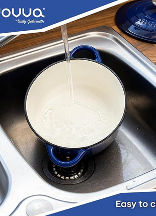 Cast Iron Pot with Lid – Non-Stick Ovenproof Enamelled Casserole Pot, Oven Safe up to 500° F – Sturdy Dutch Oven Cookware – Dark Blue, 5-Quart, 24cm – by Nuovva