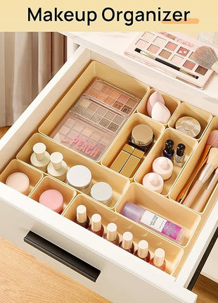 Vtopmart 25 PCS Plastic Drawer Organizers Set, 4-Size Versatile Bathroom and Vanity Drawer Organizer Trays, Storage Bins for Makeup, Bedroom, Kitchen Gadgets Utensils and Office