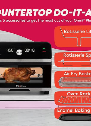 Instant Pot Omni Plus 19QT/18L Toaster Oven Air Fryer, 10-in-1 Functions, Fits 12" Pizza, Crisp, Broil, Bake, Roast, Toast, Warm, Convection, 100+ In-App Recipes, from the Makers of Instant Pot, Black