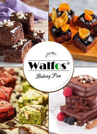 Walfos Mini Silicone Brownie Pan - 2 Piece 6-Cavity Non-stick Square Baking Pan, Perfect for Mini Brownies, Cornbread, Muffin and Cakes, BPA Free and Dishwasher Safe
