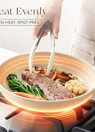 PRICUSIS Nonstick Ceramic Frying Pan, 8/10 Inch Skillet with Stay Cool Handle, Fully Coated, Induction Compatible & Oven Safe, 100% Dishwasher Safe, PTFE PFAS & PFOA Free（10 Inch, Coconut White）