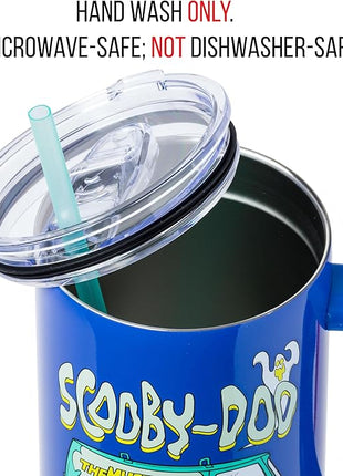 Silver Buffalo Scooby-Doo “Where Are You!” Stainless Steel Tumbler with Handle Featuring The Mystery Machine, Fits in Standard Cup Holder, 40 Ounces