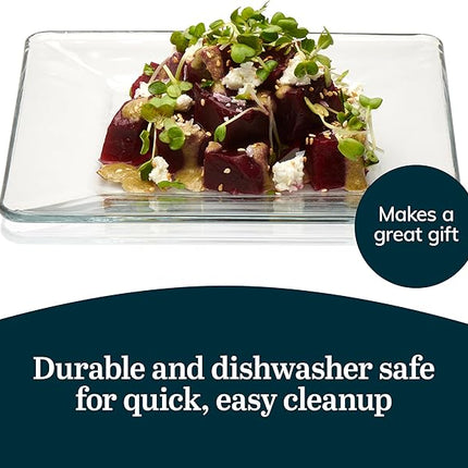 Libbey Tempered Glass Dinnerware Set, Sleek Square Clear Glass Plates and Bowls Set of 12, Dishwasher Safe Dinnerware for Parties or Everyday Use