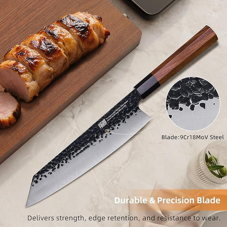 FINDKING Dynasty Series Japanese Kiritsuke Knife, Multi-Purpose Gyuto Chef knife, 9Cr18MoV High Carbon Steel Blade, African Rosewood Octagonal Handle, for Meat, Fruits, Vegetables,9 Inches