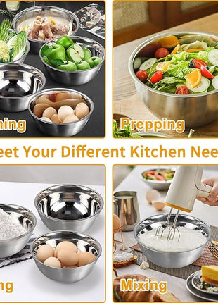 Mixing Bowls with Lid Set, 27PCS Kitchen Utensils Metal Bowl Stainless Steel Nesting Bowls, Measuring Cups and Spoons, Egg Whisk for Baking