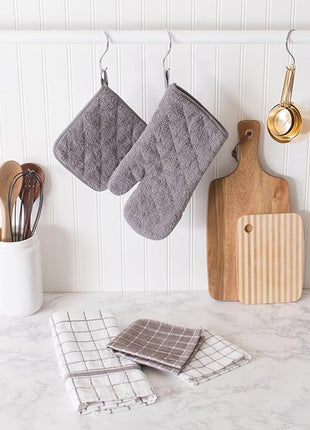 DII Basic Terry Collection 100% Cotton Quilted, Oven Mitt, Gray, 2 Piece