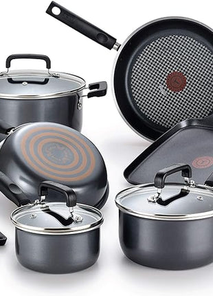 T-fal Signature Nonstick Cookware Set 12 Piece Oven Safe 350F Pots and Pans, Dishwasher Safe Black