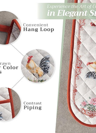 Maison d' Hermine Double Oven Mitts 100% Cotton 7"x35" Double Oven Mitt Heat Resistant BBQ Cooking Gloves with Loop, Baking, Grilling, Home, Kitchen, Handling Hot Pans Spring Summer (Campagne)