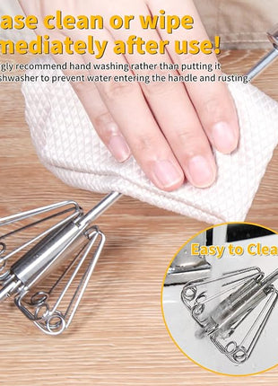 Newness Egg Whisk, [2 Pack] Stainless Steel Blender for Home - Versatile Tool for Egg Beater, Milk Frother, Hand Push Mixer Stirrer - Kitchen Utensil for Blending, Whisking, Beating