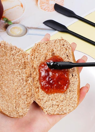 4pcs Mini Silicone Spatula Set, 3 Size Makeup Spatula Small Rubber Spatula for Thin Jar Skinny Openings Bottles, Tiny Scraper for Kitchen and Cosmetic, Multipurpose Scraping Mixing Tools (Black)