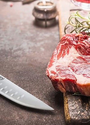 Dalstrong Steak Knife Set - 4-Piece - 5 inch Straight - Gladiator Series Elite - Forged German High-Carbon Steel - Black G10 Handle - Sheaths - Dinner Set - NSF Certified