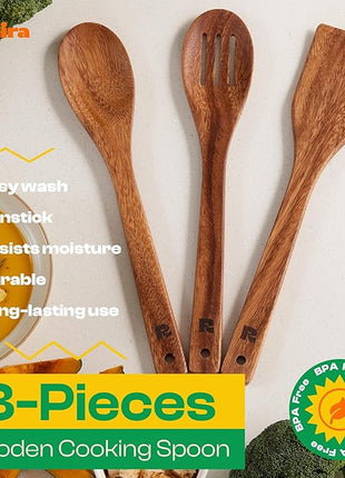 Riveira Walnut Wooden Spoons for Cooking Set of 3 – Natural Walnut Wooden Cooking Utensils, Spatula, Spoon - Premium Quality Utensil Set for Non-Toxic Cooking