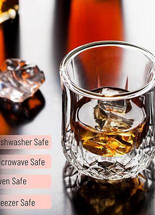 BTaT- Double Wall Whiskey Glasses, Set of 4, Bourbon, Cocktail, Scotch, Old Fashioned, Rocks, Crystal, Vodka, Drinking