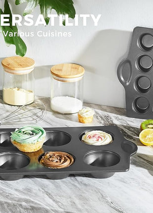 HONGBAKE Nonstick Jumbo Muffin Pan, 2 Pack Large Cupcake Tin for Baking, Cup Cake Tray, 3.5dia, 6 Cup, Premium, Extra Thick, Dishwasher Safe