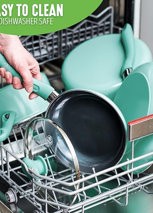 GreenLife Soft Grip Diamond Healthy Ceramic Nonstick 13 Piece Cookware Pots and Pans Set, PFAS-Free, Dishwasher Safe, Turquoise, Diamond Cookware