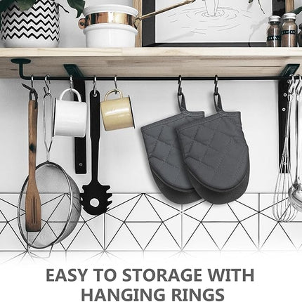 1 Pair Short Oven Mitts - Silicone Kitchen Oven Gloves High Heat Resistant 500℉, Mini Oven Mits with Non-Slip Grip Surfaces and Hanging Loop for BBQ, Baking, Cooking and Grilling (Solid Gray)