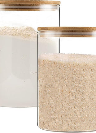 YUNCANG Glass Storage Jars,2 PACK -108oz/3200ml Clear Glass Food Storage Containers with Airtight Bamboo Lid Stackable Kitchen Canisters for Candy,Cookie,Rice,Sugar,Flour,Pasta,Nuts and Spice Jars