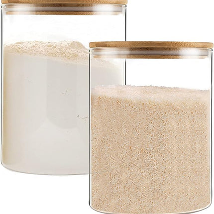 YUNCANG Glass Storage Jars,2 PACK -108oz/3200ml Clear Glass Food Storage Containers with Airtight Bamboo Lid Stackable Kitchen Canisters for Candy,Cookie,Rice,Sugar,Flour,Pasta,Nuts and Spice Jars
